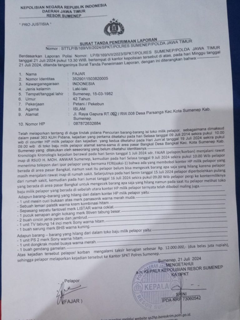 Salah toko di Sumenep jadi langganan pencuri